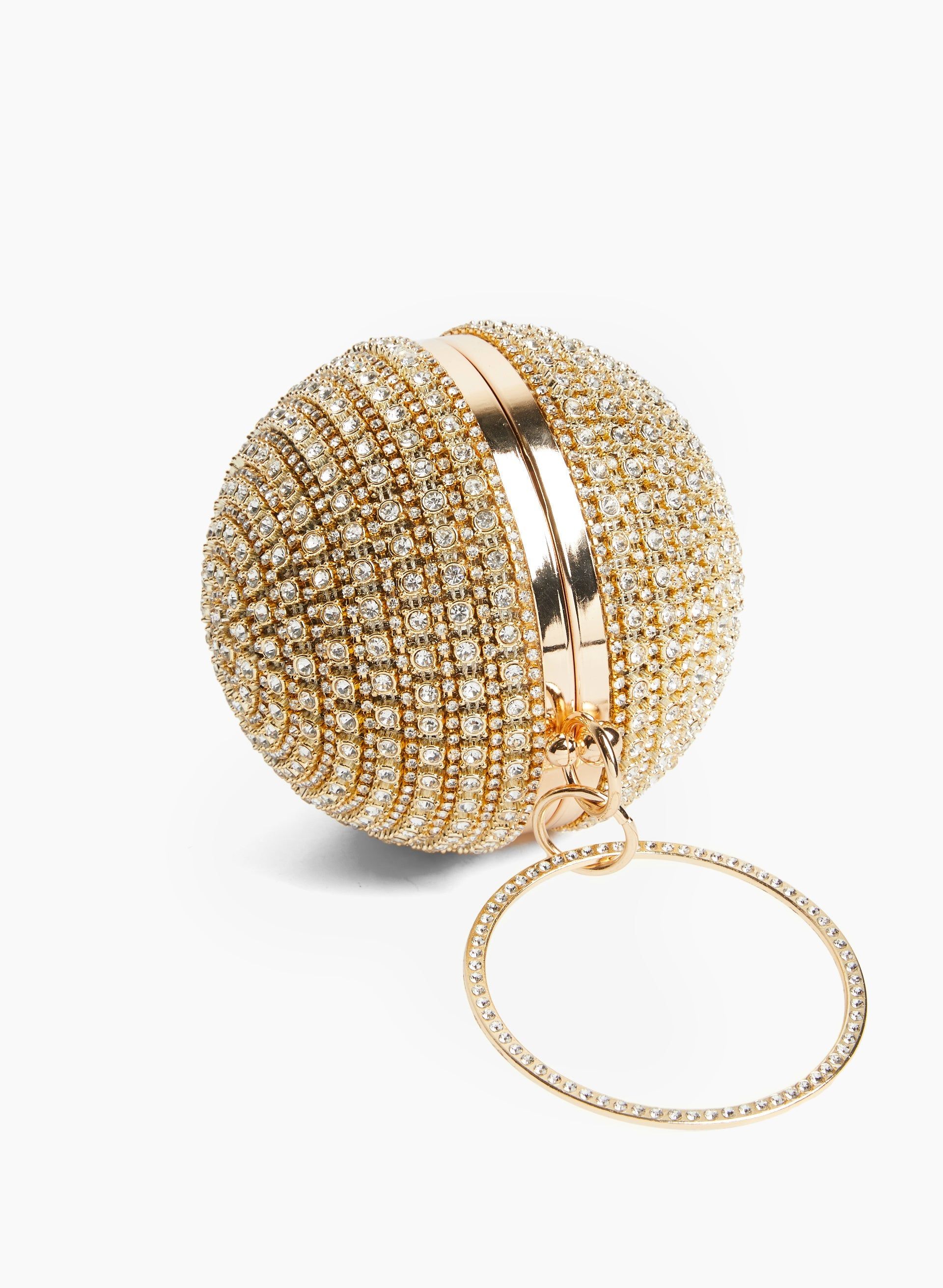 Crystal-Encrusted Ball Clutch sold by Laura