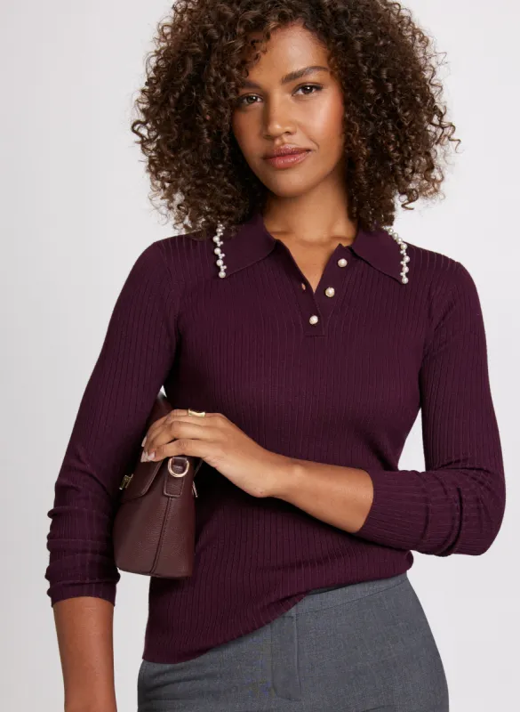 Pearl Trim Long Sleeve Sweater sold by Laura