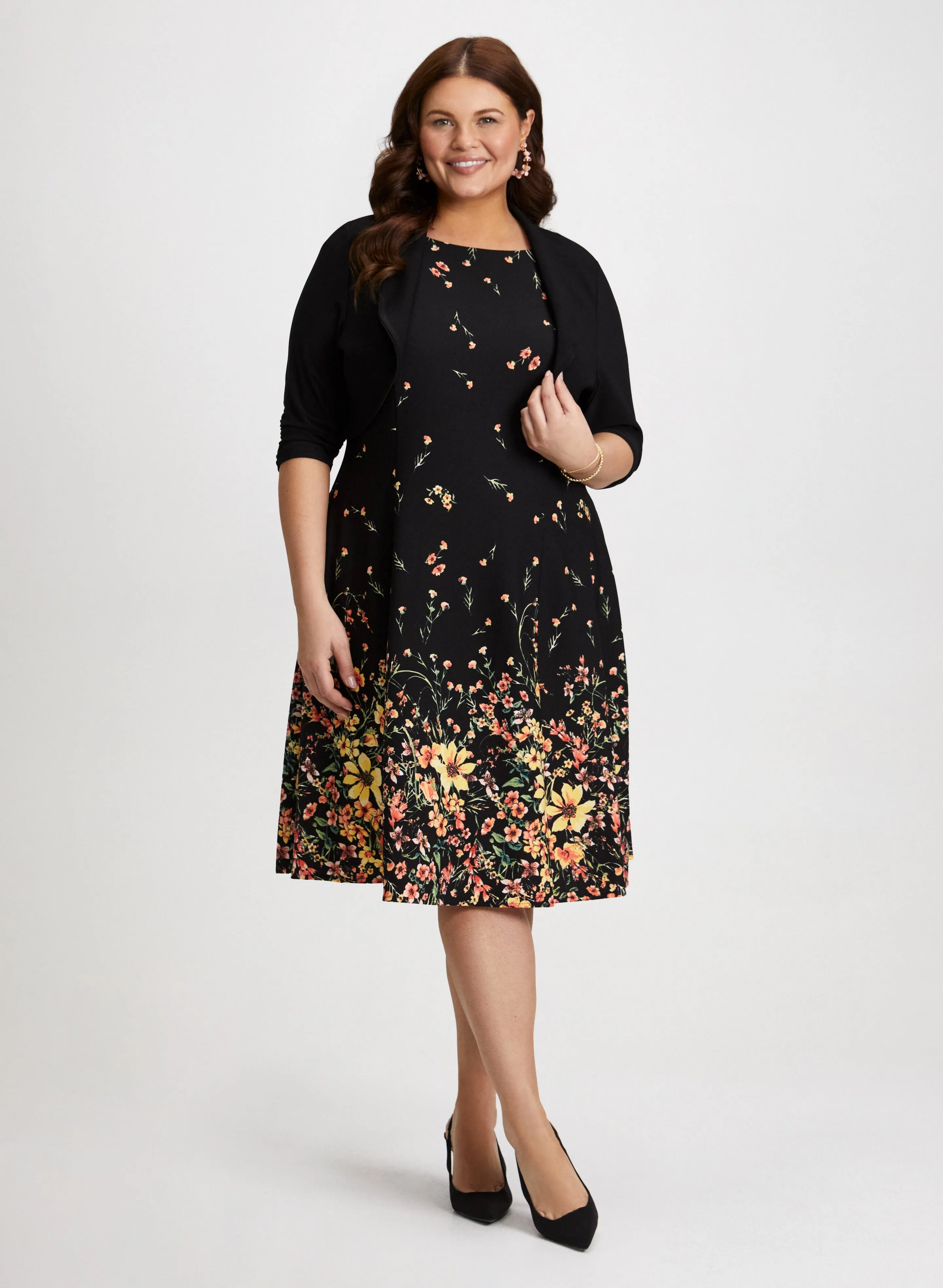Stand Collar Bolero & Gradient Floral Print Dress sold by Laura