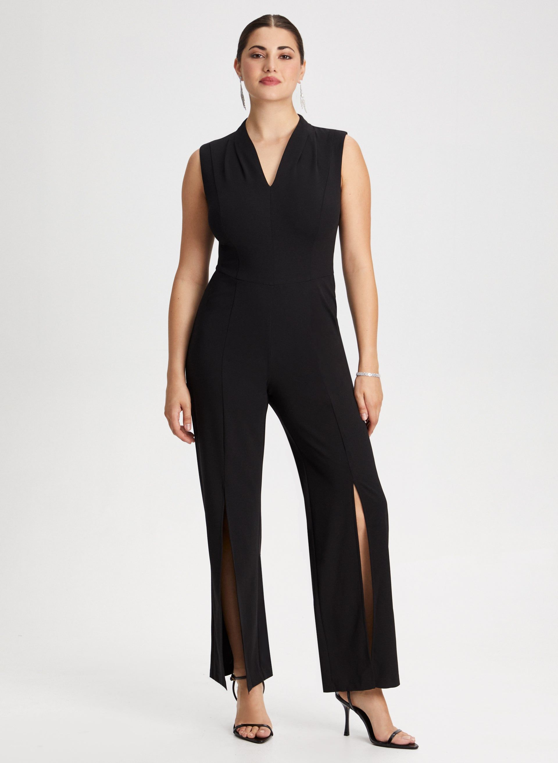 Wide Leg Slit Detail Jumpsuit sold by Laura