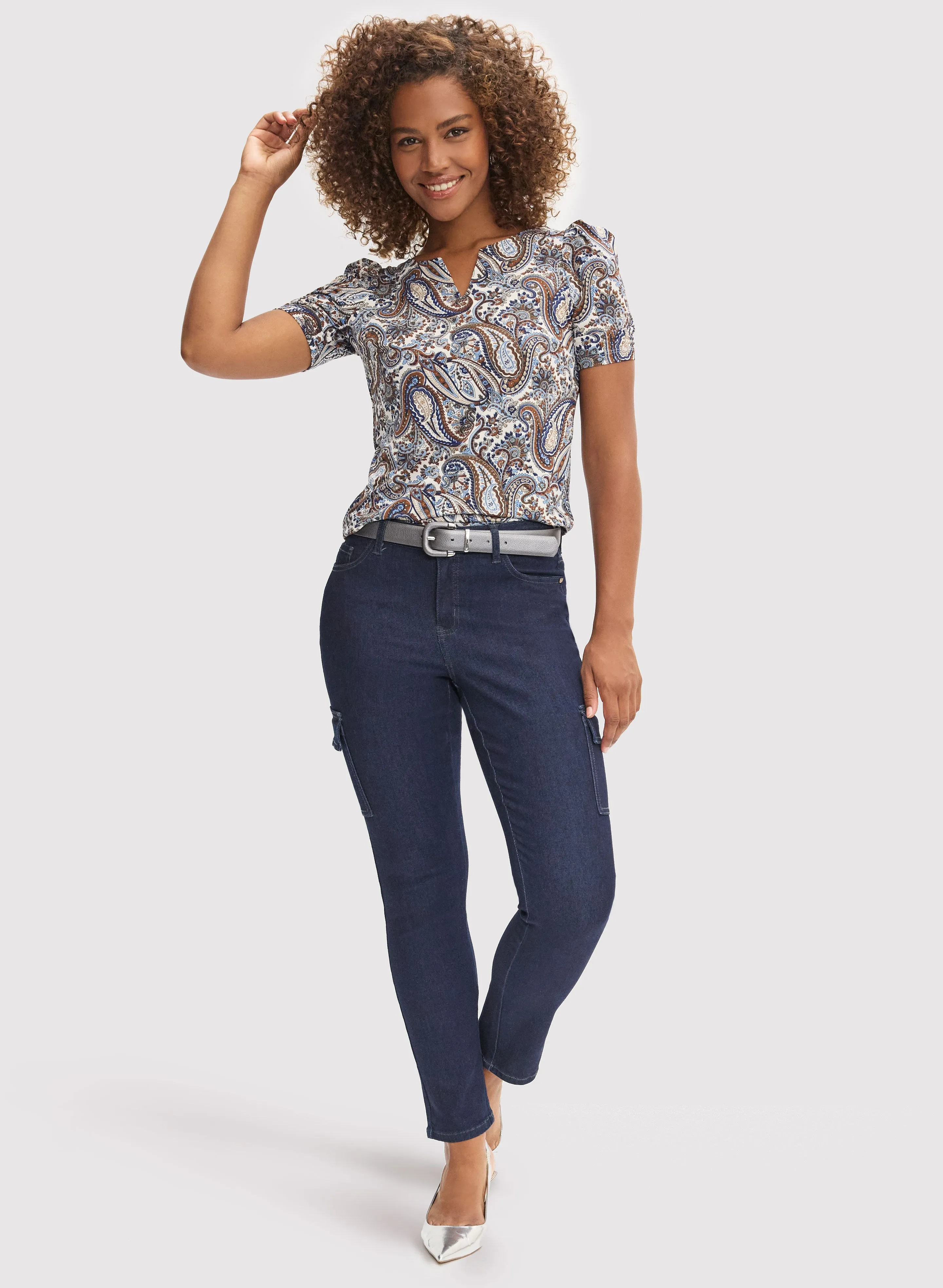 Paisley Print Short Sleeve Top & Cargo Jeans sold by Laura