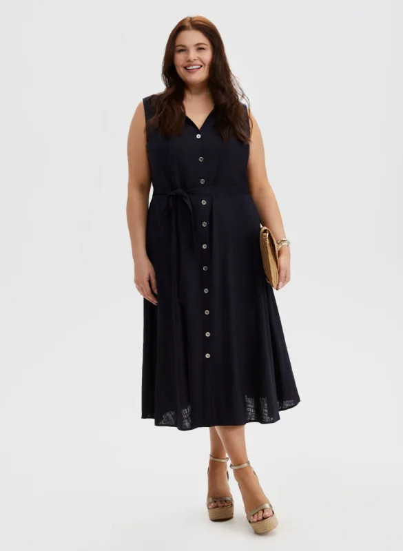 Linen-Blend Midi Dress sold by Laura