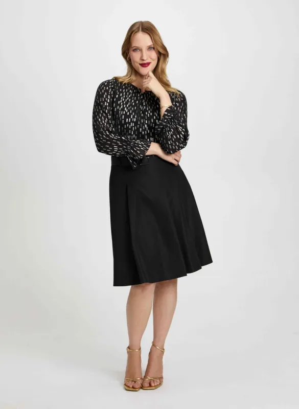 Metallic Print Blouse & Flared Skirt sold by Laura