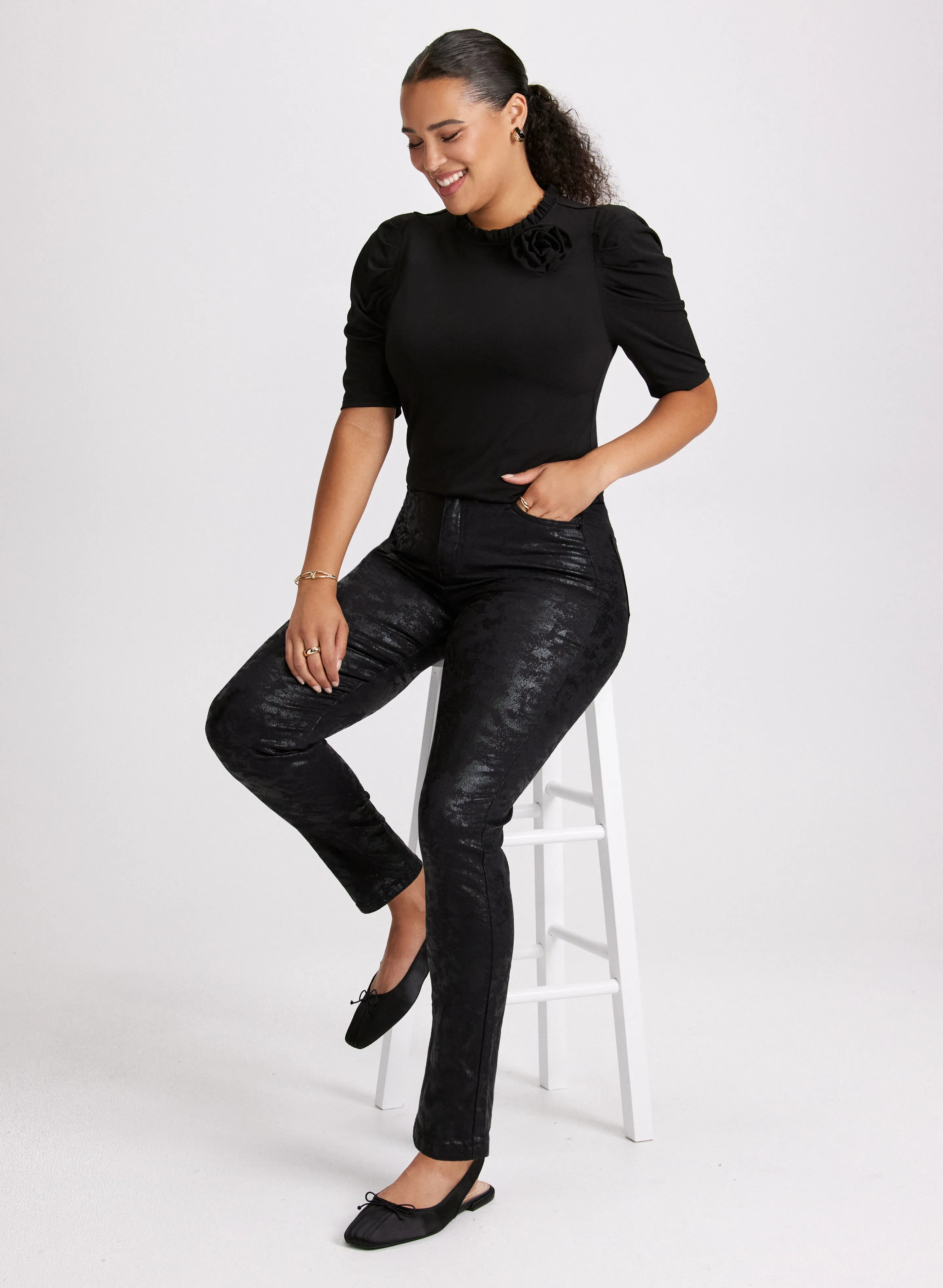 Detachable Rosette Knit Top & Cheetah Print Jeans sold by Laura