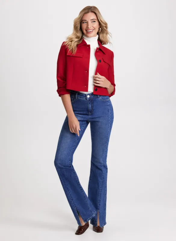 Cropped Button Down Jacket & Flared Slit Jeans sold by Laura