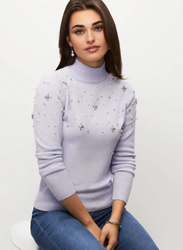 Mock Neck Pearl Detail Sweater sold by Laura