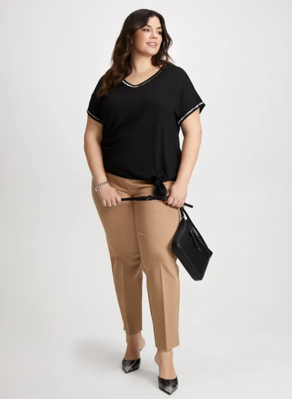V-Neck with Beaded Trim & Button Tab Detail Pants sold by Laura