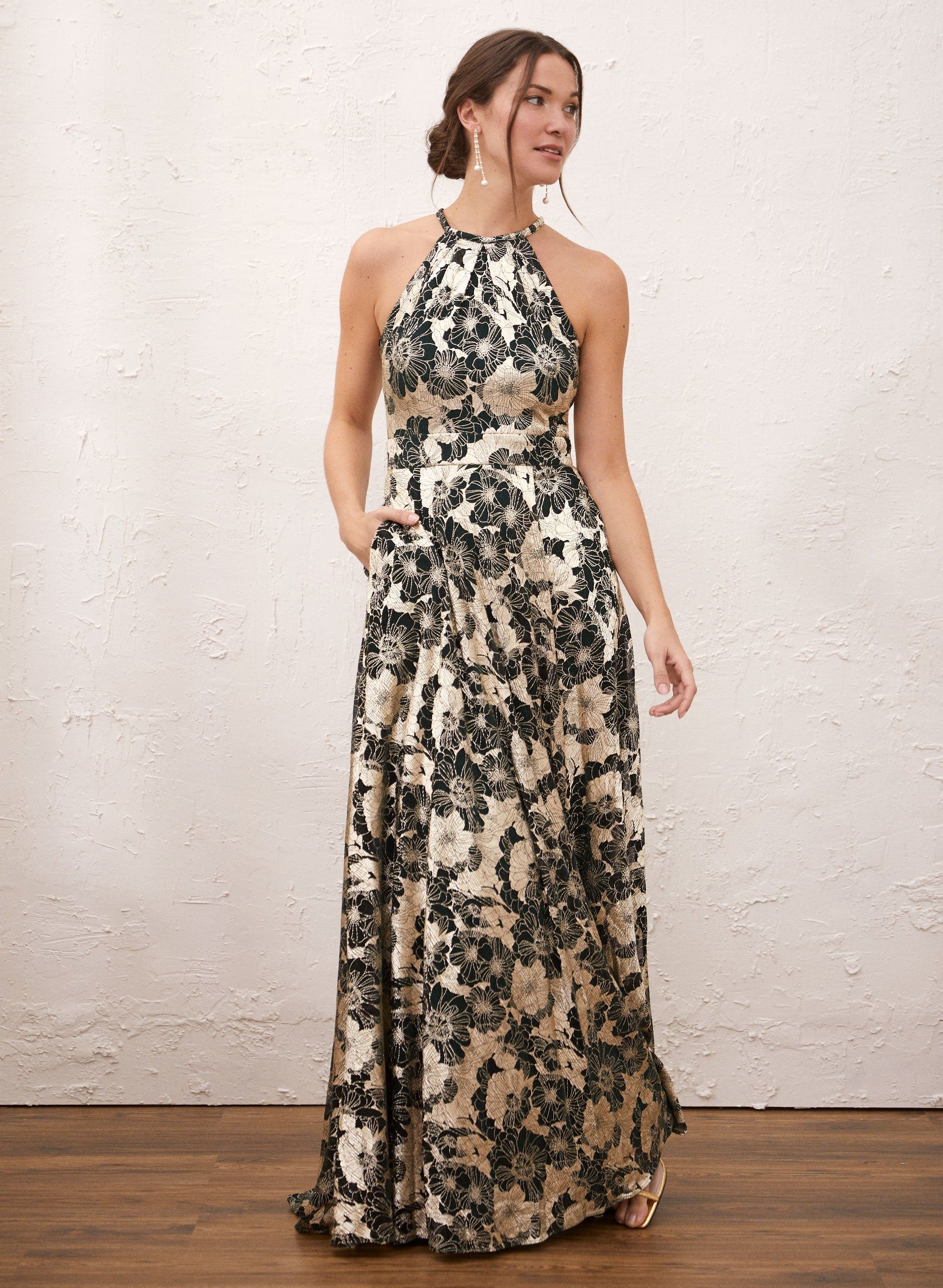 Metallic Plisse Floral Print Dress sold by Laura