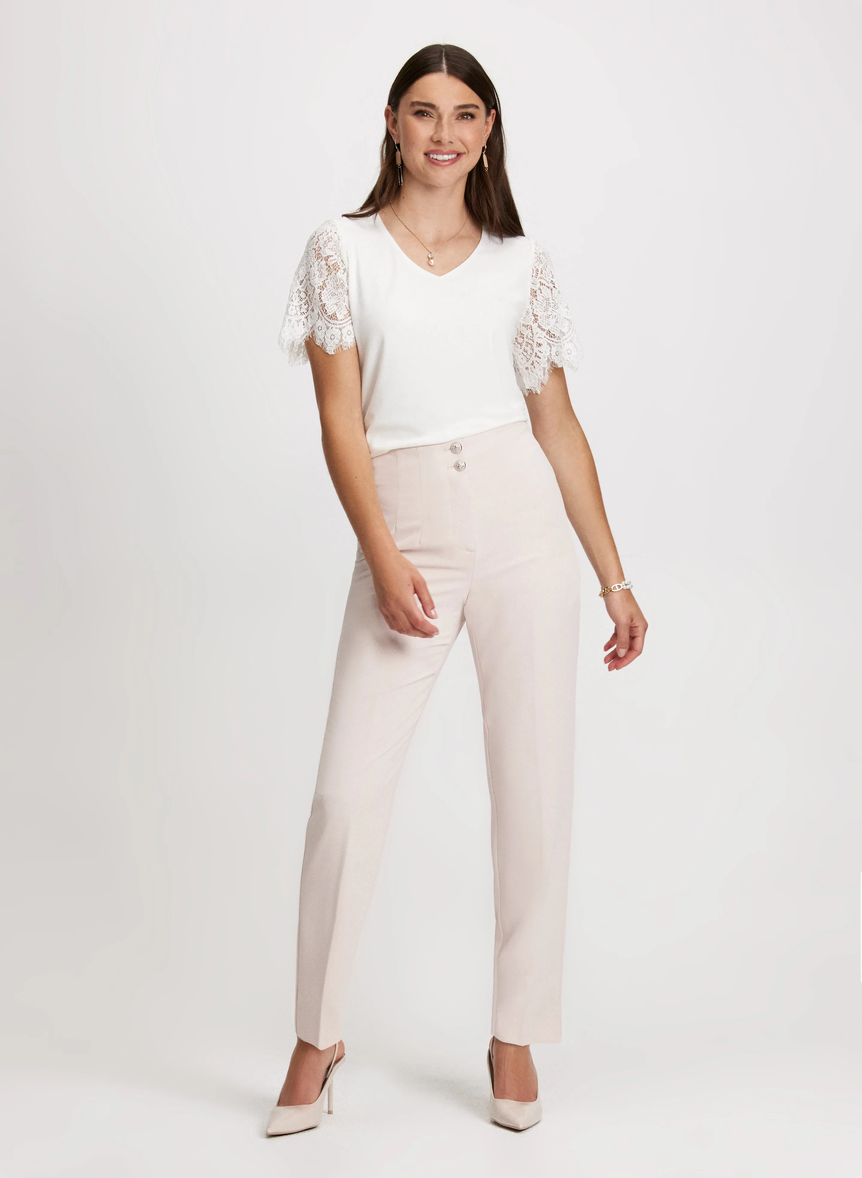 Lace Sleeves Top & Straight Leg Pants sold by Laura