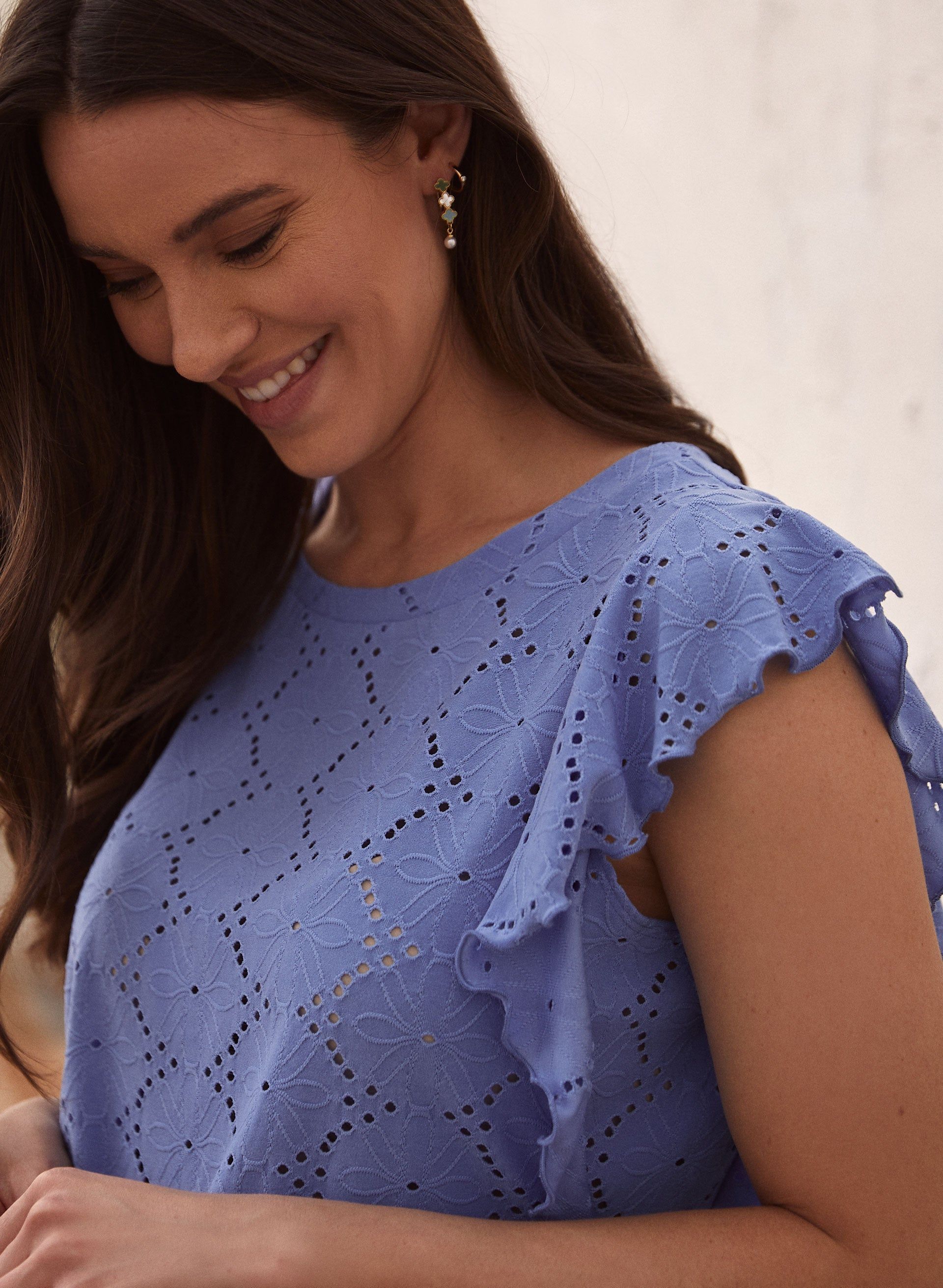 Floral Eyelet Flutter Sleeve Top sold by Laura product image thumbnail 2