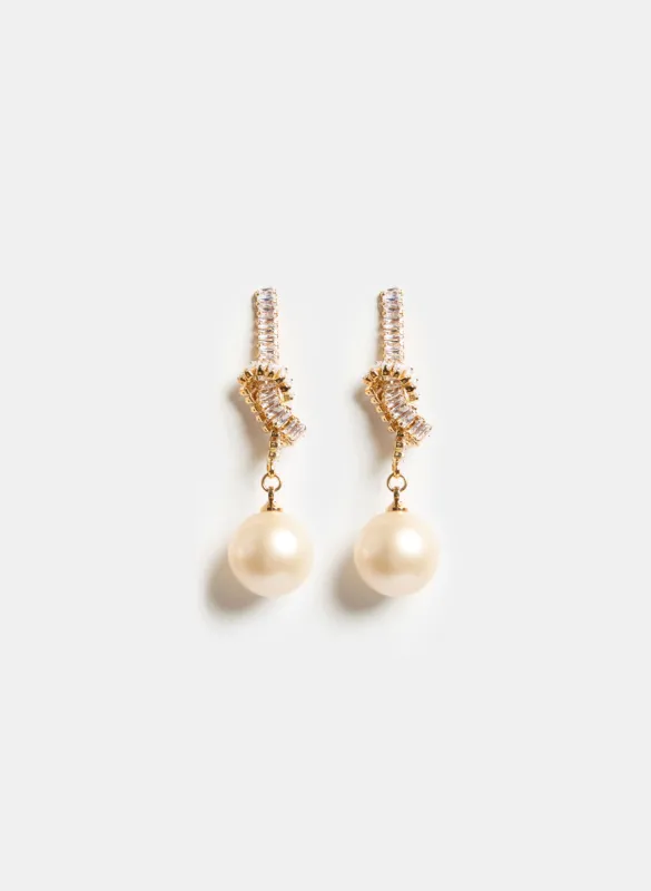 Knot Detail Pearl Pendant Earrings sold by Laura