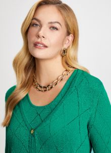 Diamond Motif Pointelle Knit Cardigan sold by Laura