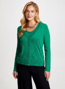 Diamond Motif Pointelle Knit Cardigan sold by Laura