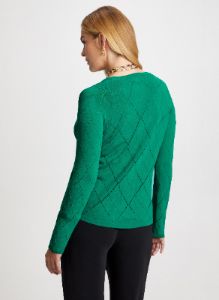Diamond Motif Pointelle Knit Cardigan sold by Laura