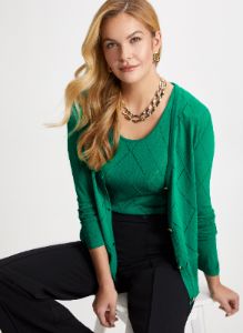 Diamond Motif Pointelle Knit Cardigan sold by Laura