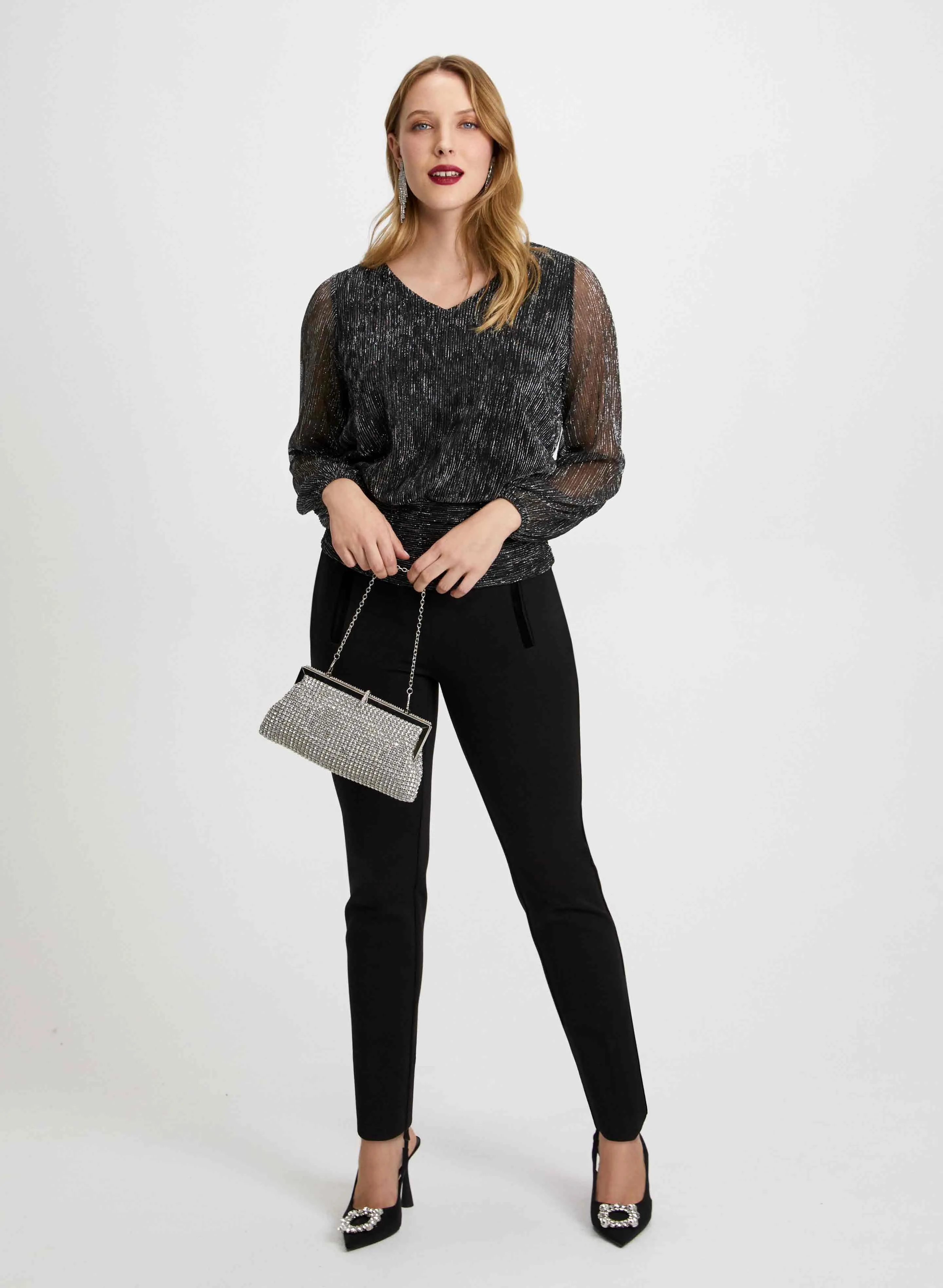 Metallic Crinkle Top & Bow Detail Pants sold by Laura