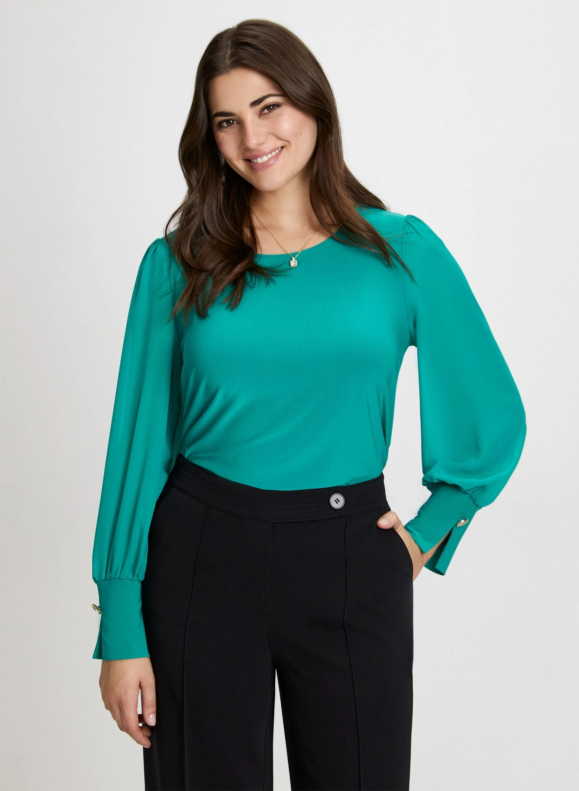 Button Cuff Long Sleeve Top sold by Laura