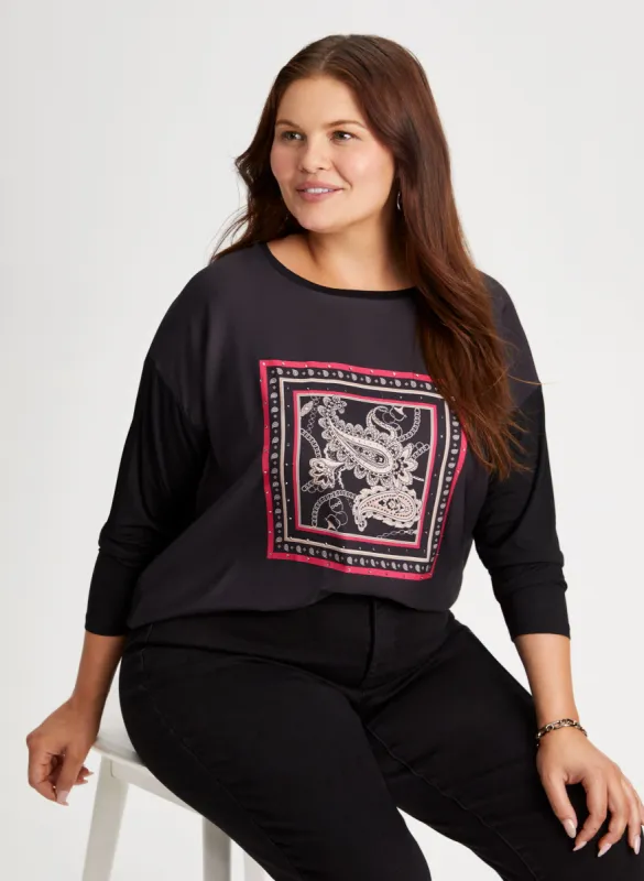 3/4 Sleeve Printed Tee sold by Laura