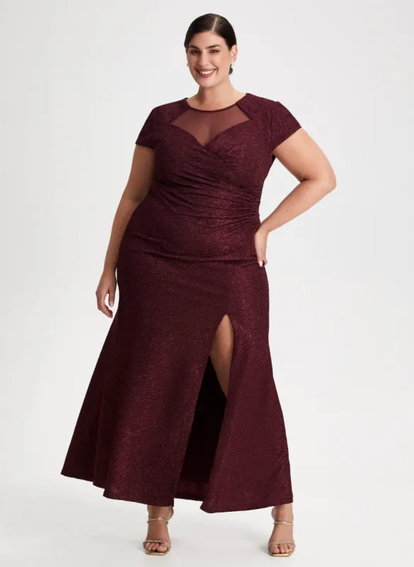 Glitter & Mesh Insert Maxi Dress sold by Laura