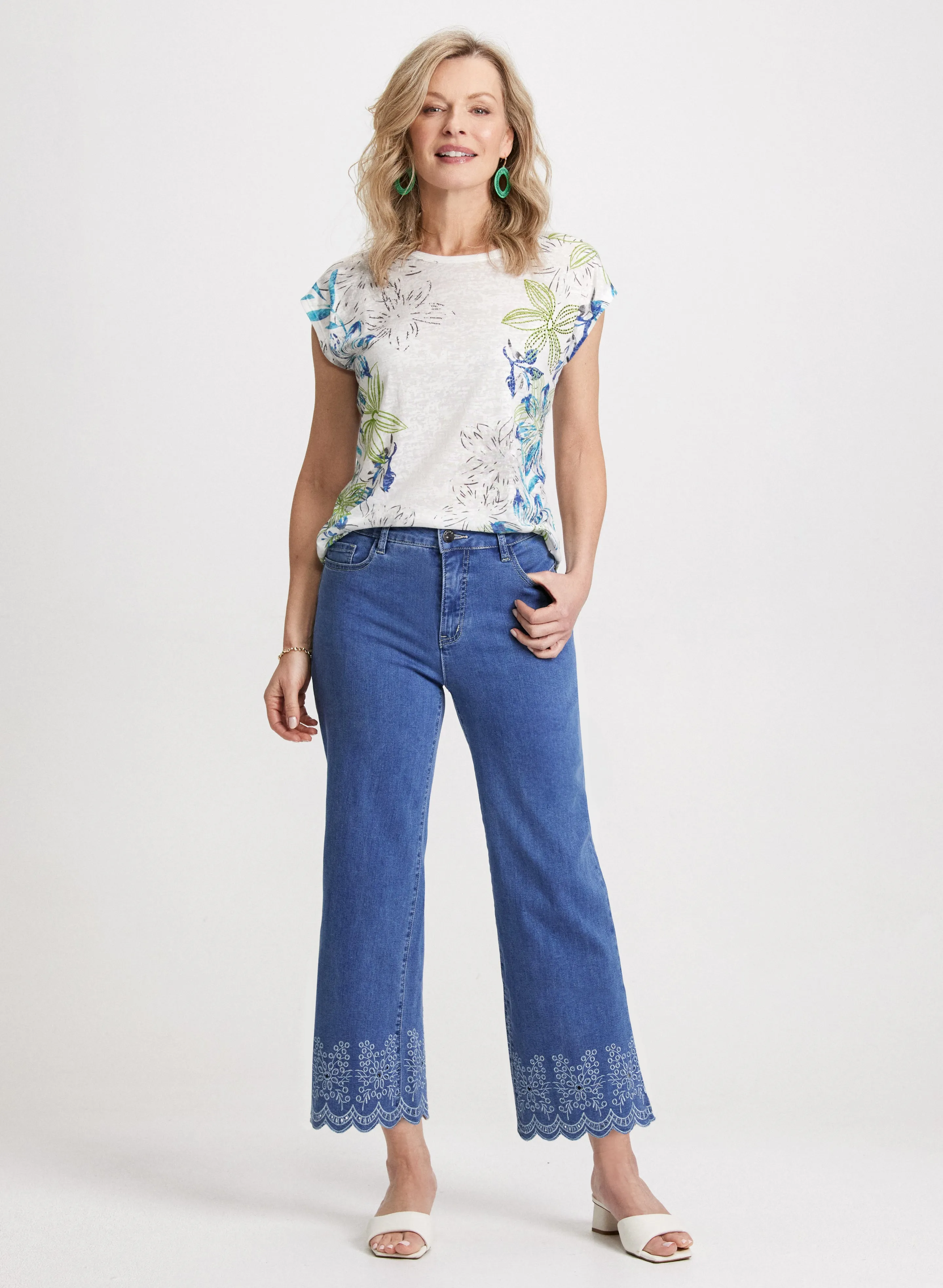 Floral Burnout T-Shirt & Embroidered Hem Jeans sold by Laura