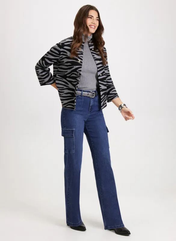 Zebra Print Cardigan & Cargo Jeans sold by Laura