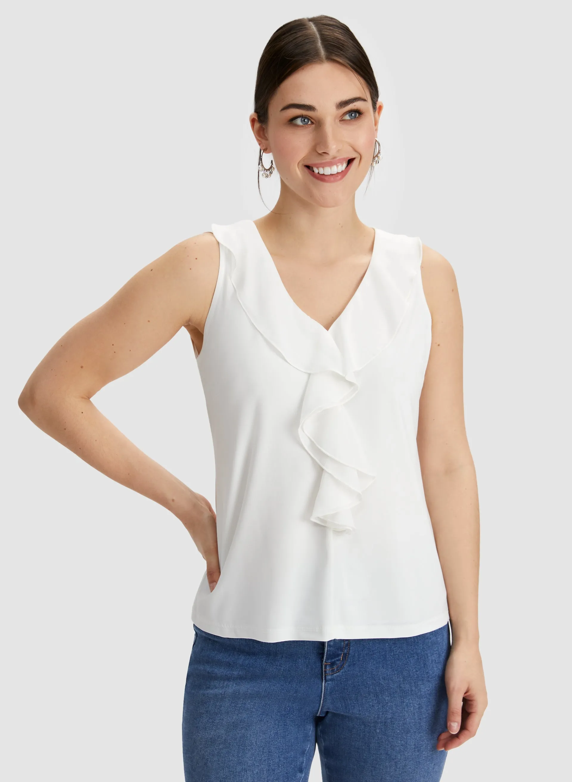 Ruffle Trim Sleeveless Top sold by Laura