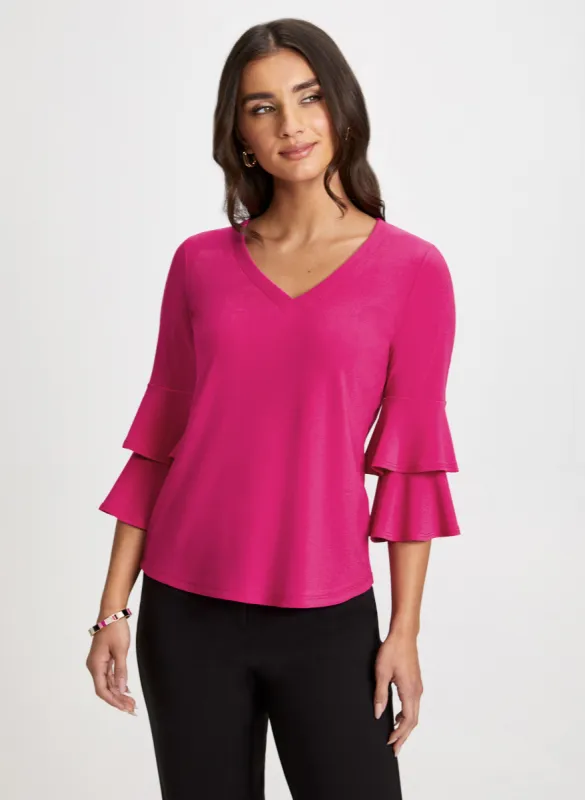 Ruffle Sleeve V-Neck Top sold by Laura