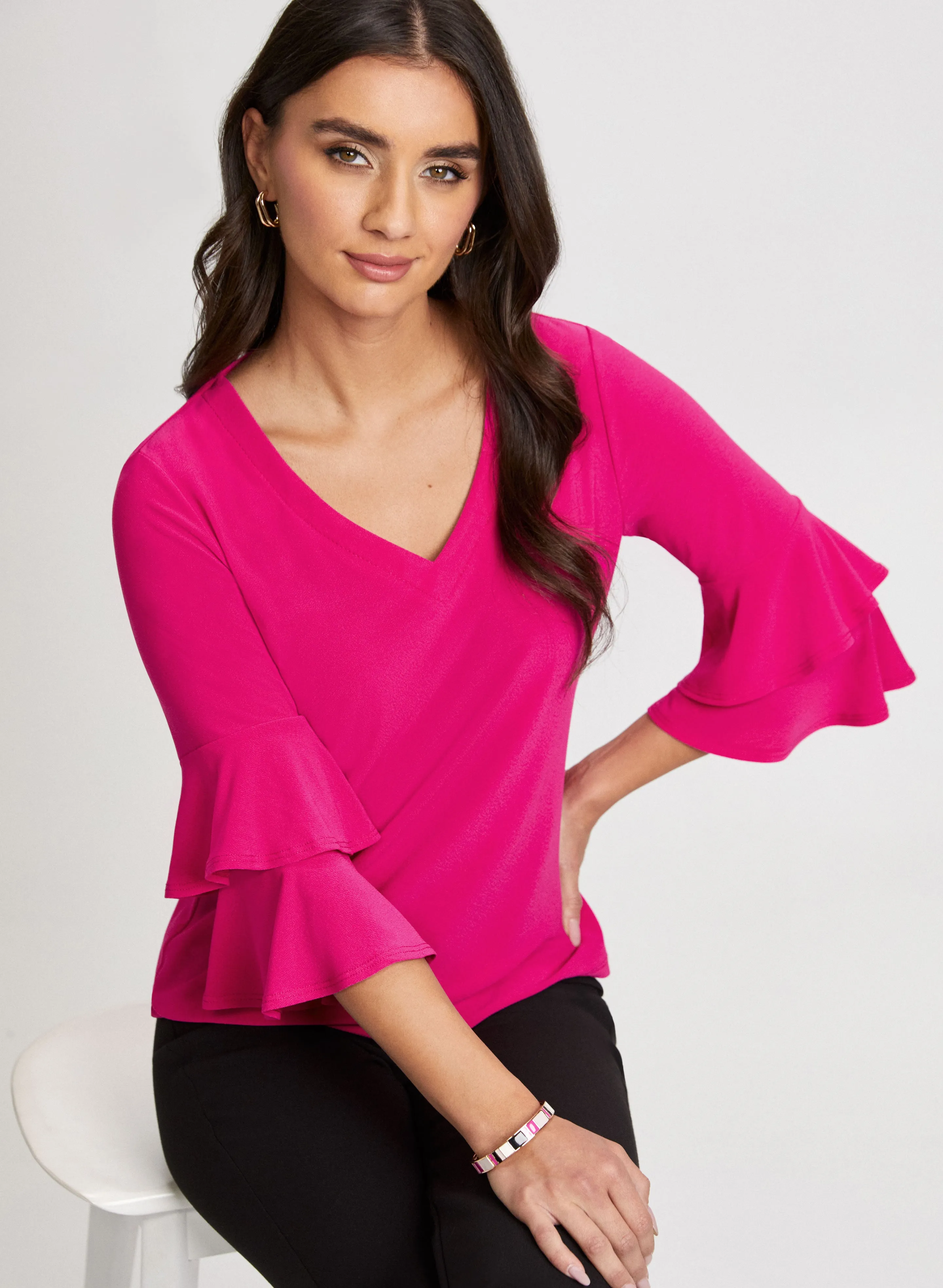 Ruffle Sleeve V-Neck Top sold by Laura product image thumbnail 5