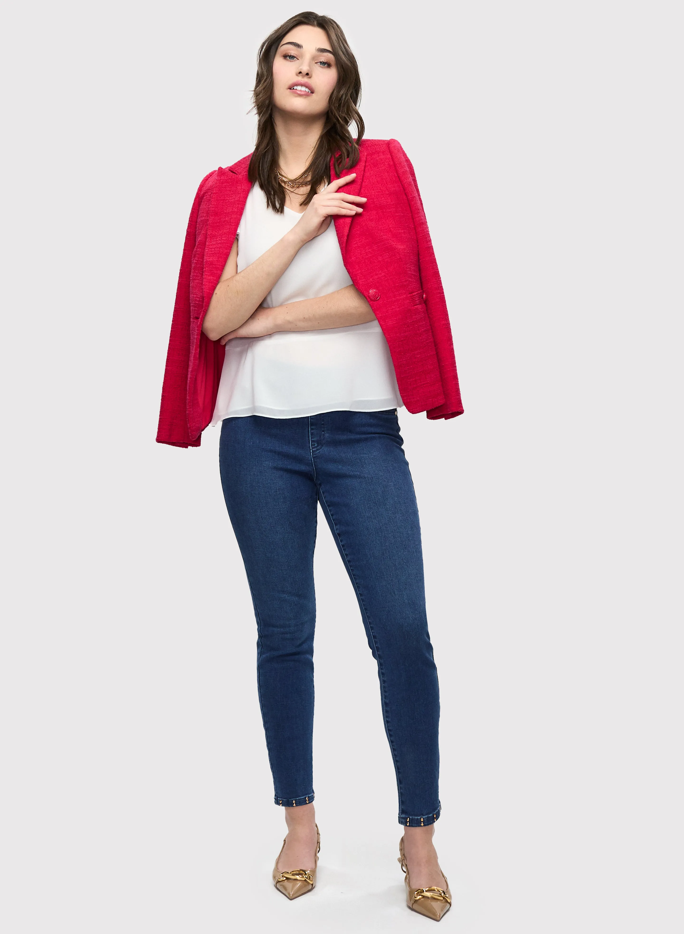 Notch Collar Blazer & Slim Leg Jeans sold by Laura