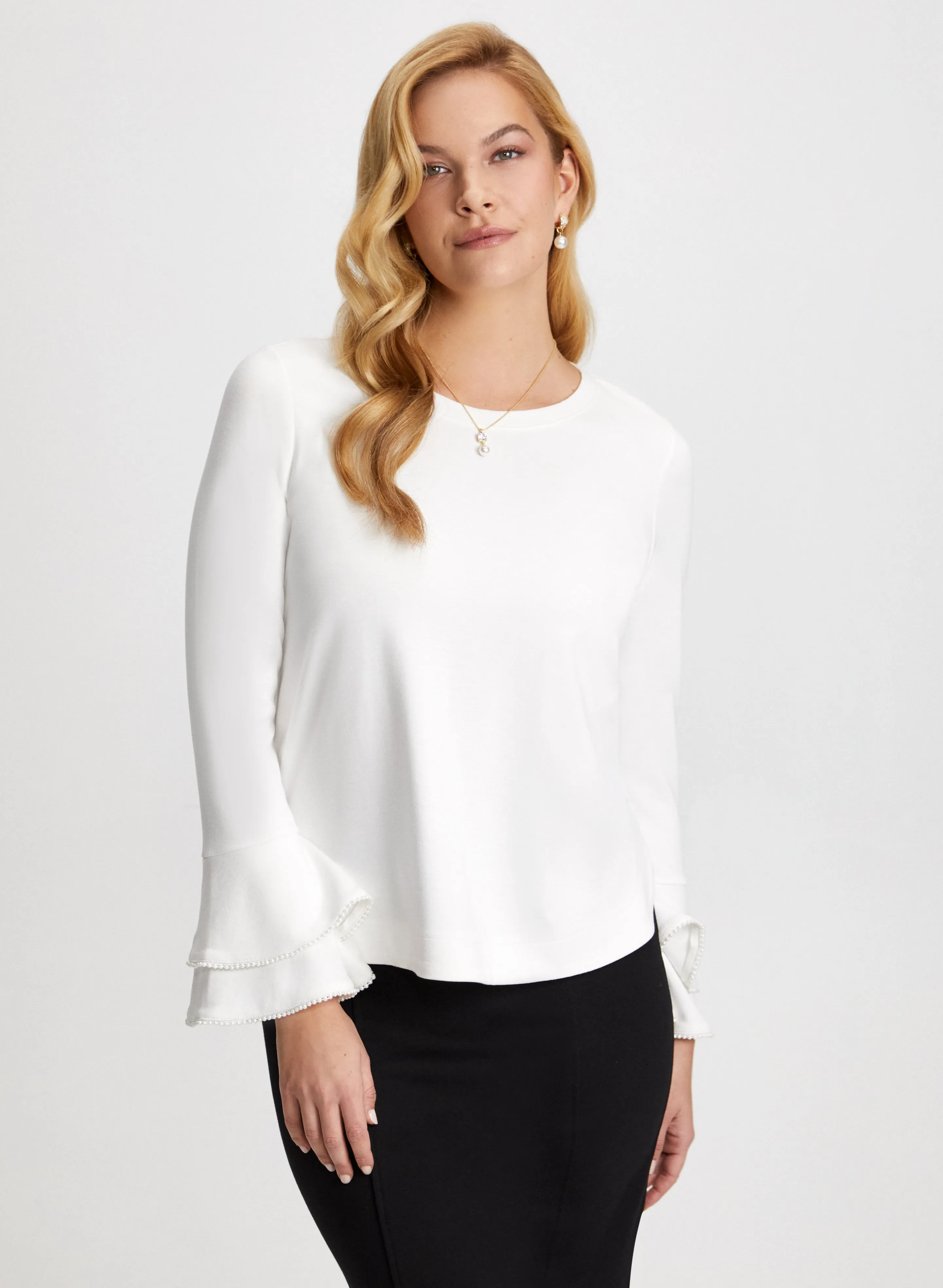 Pearl Embellished Tiered Sleeve Top sold by Laura