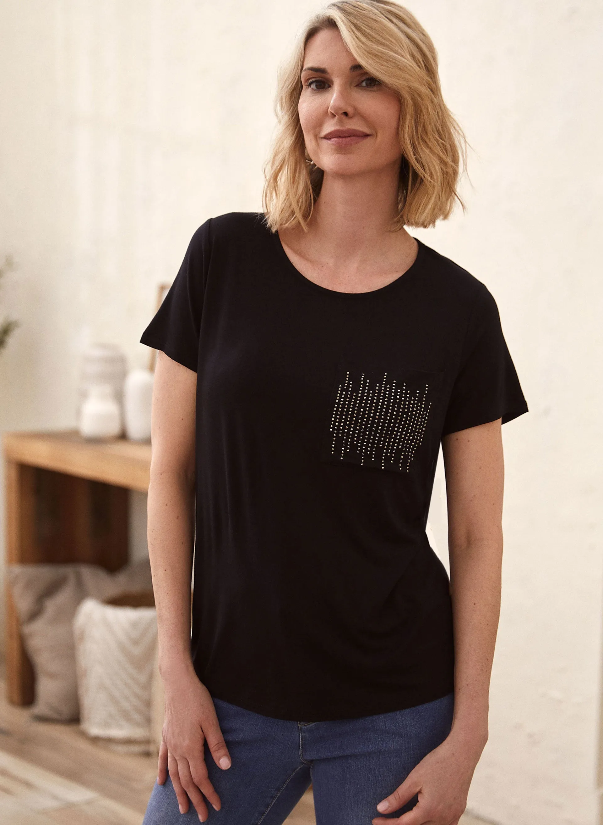 Embellished Scoop Neck Top sold by Laura