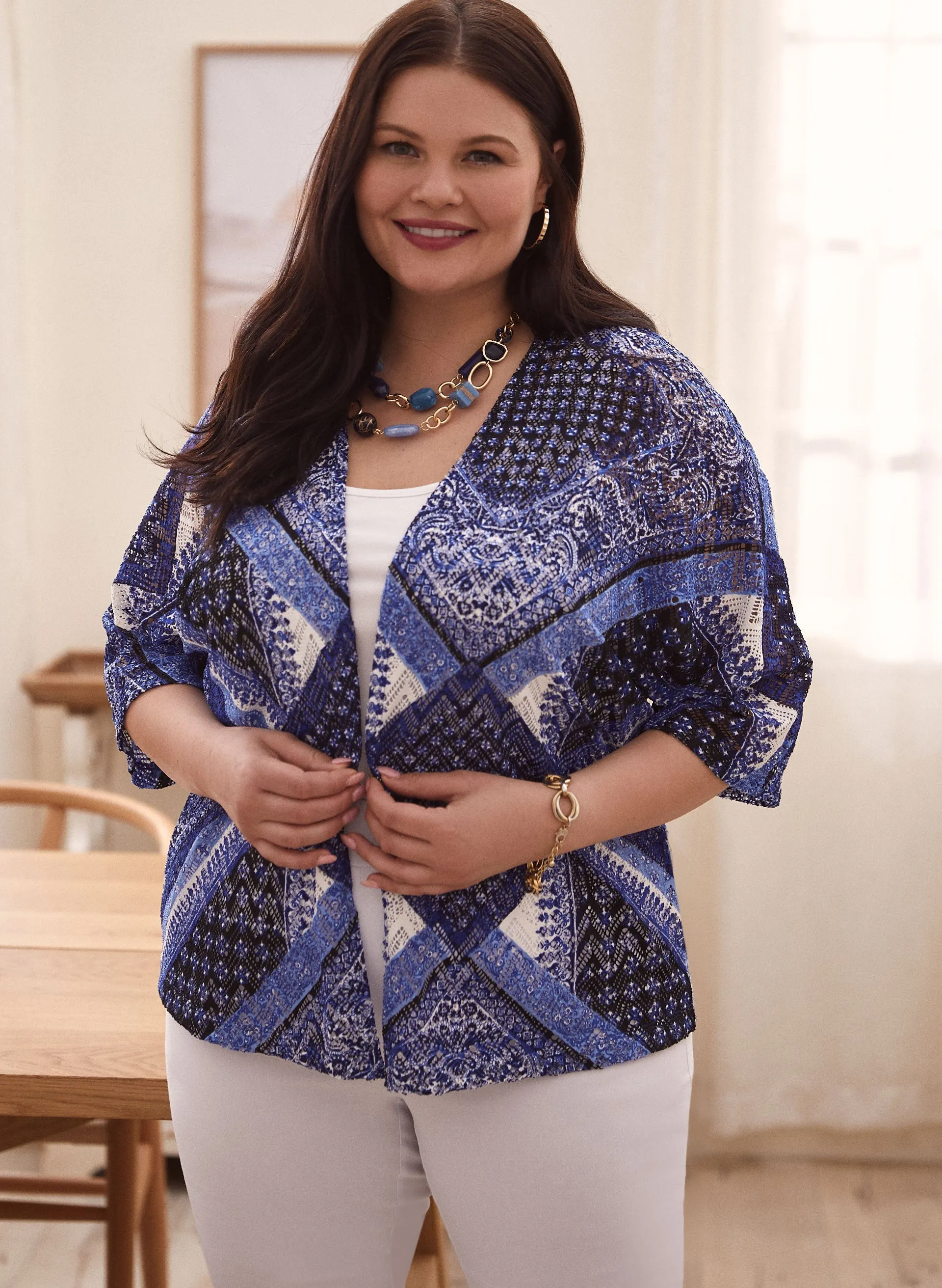 Patchwork Print Open Front Top sold by Laura