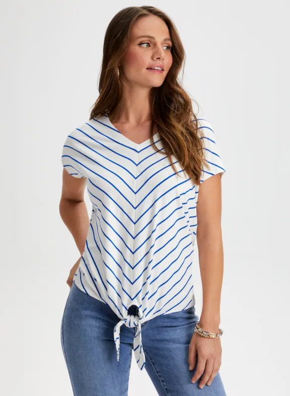 V-Neck Stripe Print Top sold by Laura