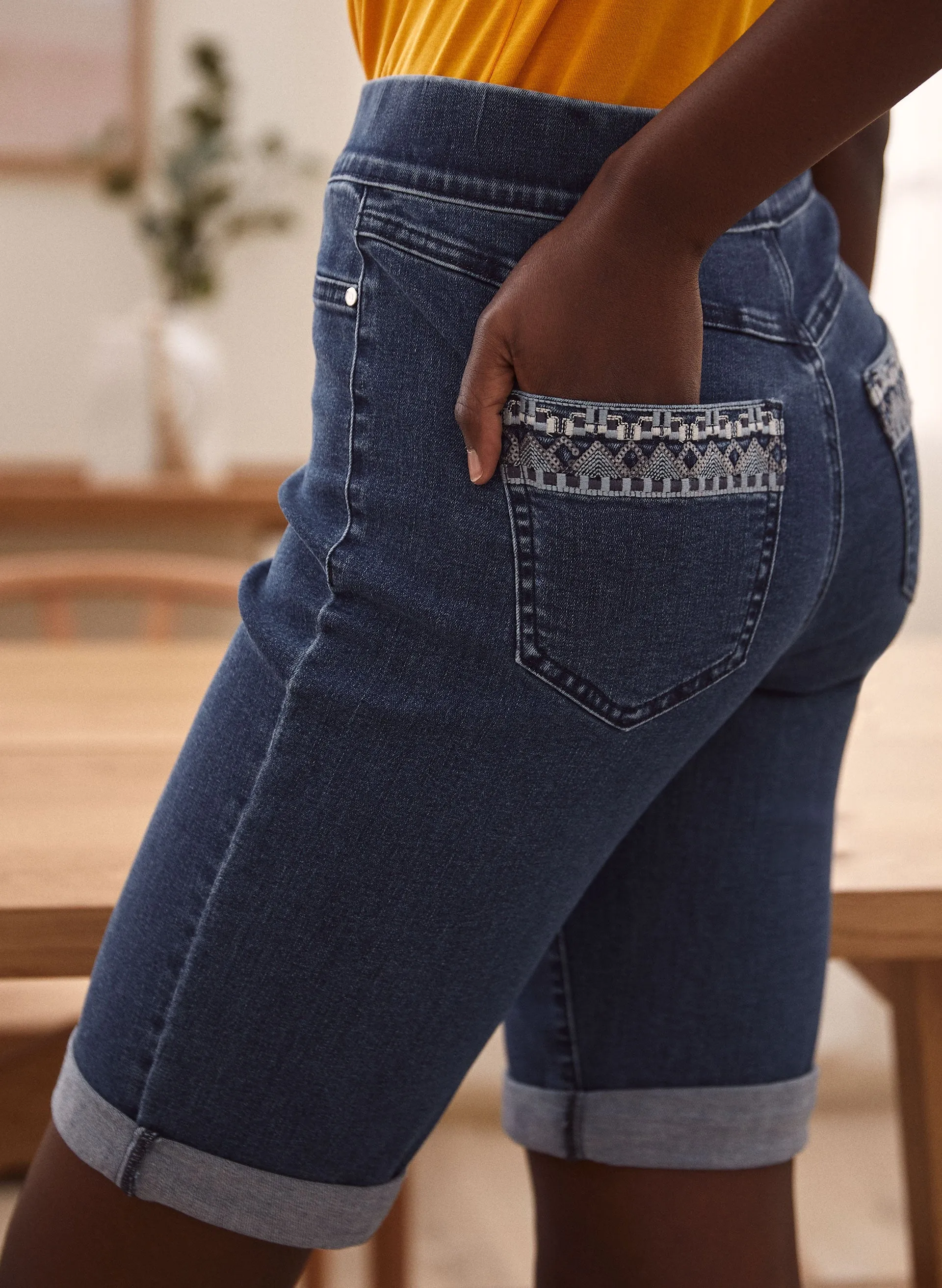 Embroidered Pocket Pull-On Denim Shorts sold by Laura product image thumbnail 4