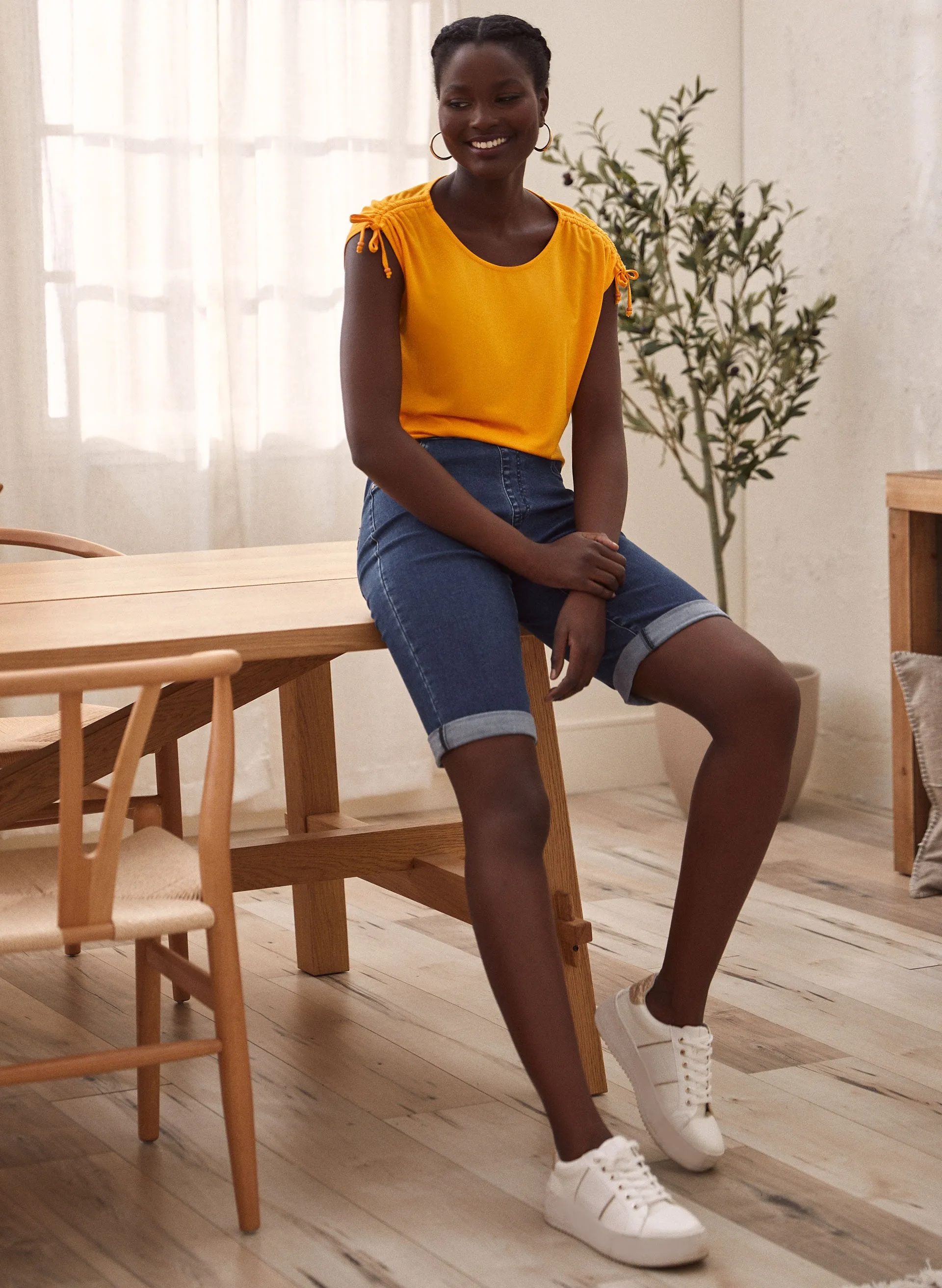 Embroidered Pocket Pull-On Denim Shorts sold by Laura product image thumbnail 3