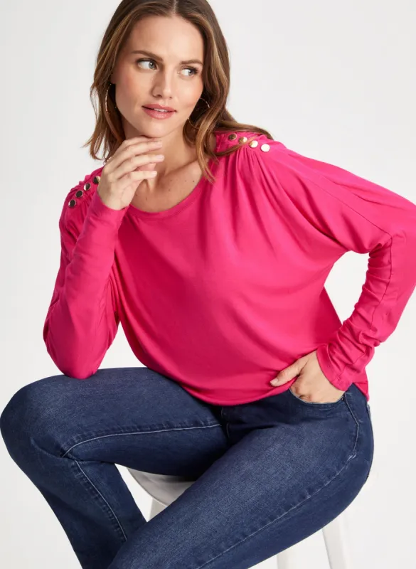 Dolman Sleeve Button Detail Top sold by Laura