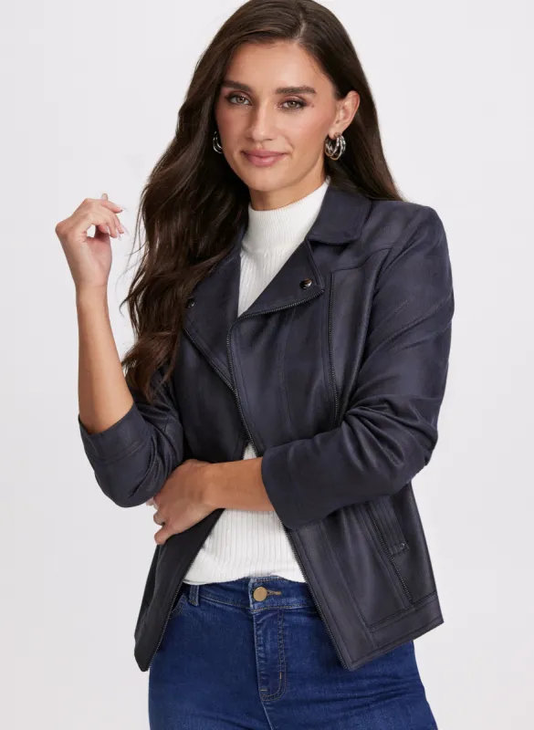Faux-Suede Notch Collar Jacket sold by Laura
