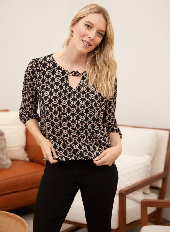 Keyhole Detail Geometric Print Blouse sold by Laura