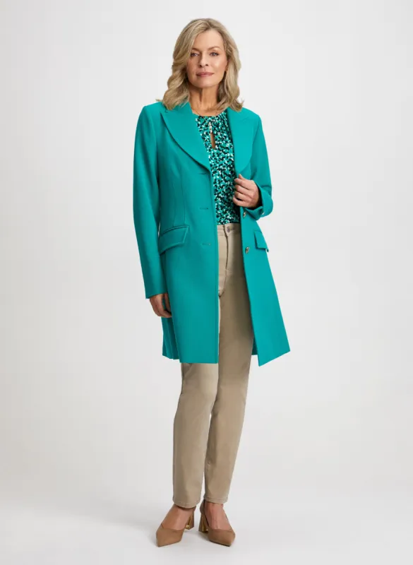 Button Front Tricotine Coat &  Straight Leg Jeans sold by Laura