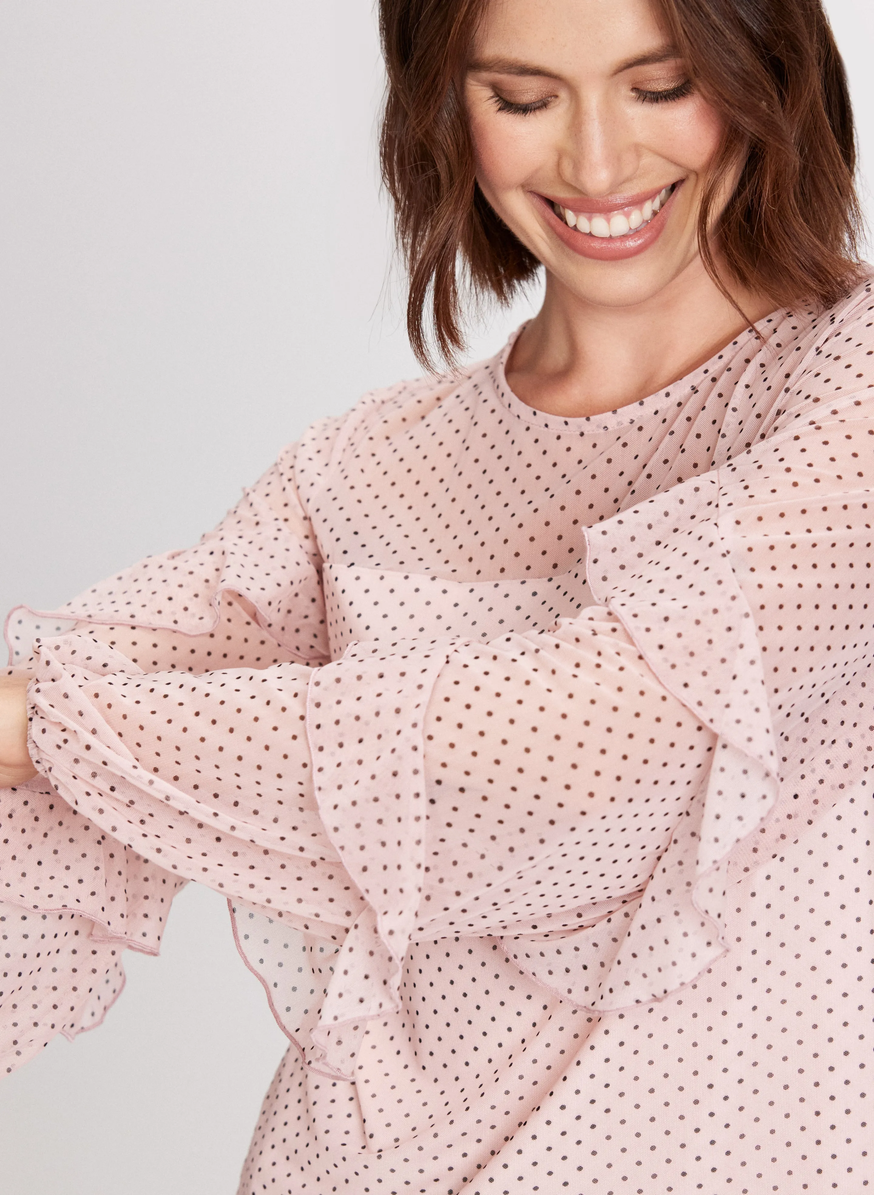 Polka Dot Ruffled Mesh Sleeves Top sold by Laura product image thumbnail 2