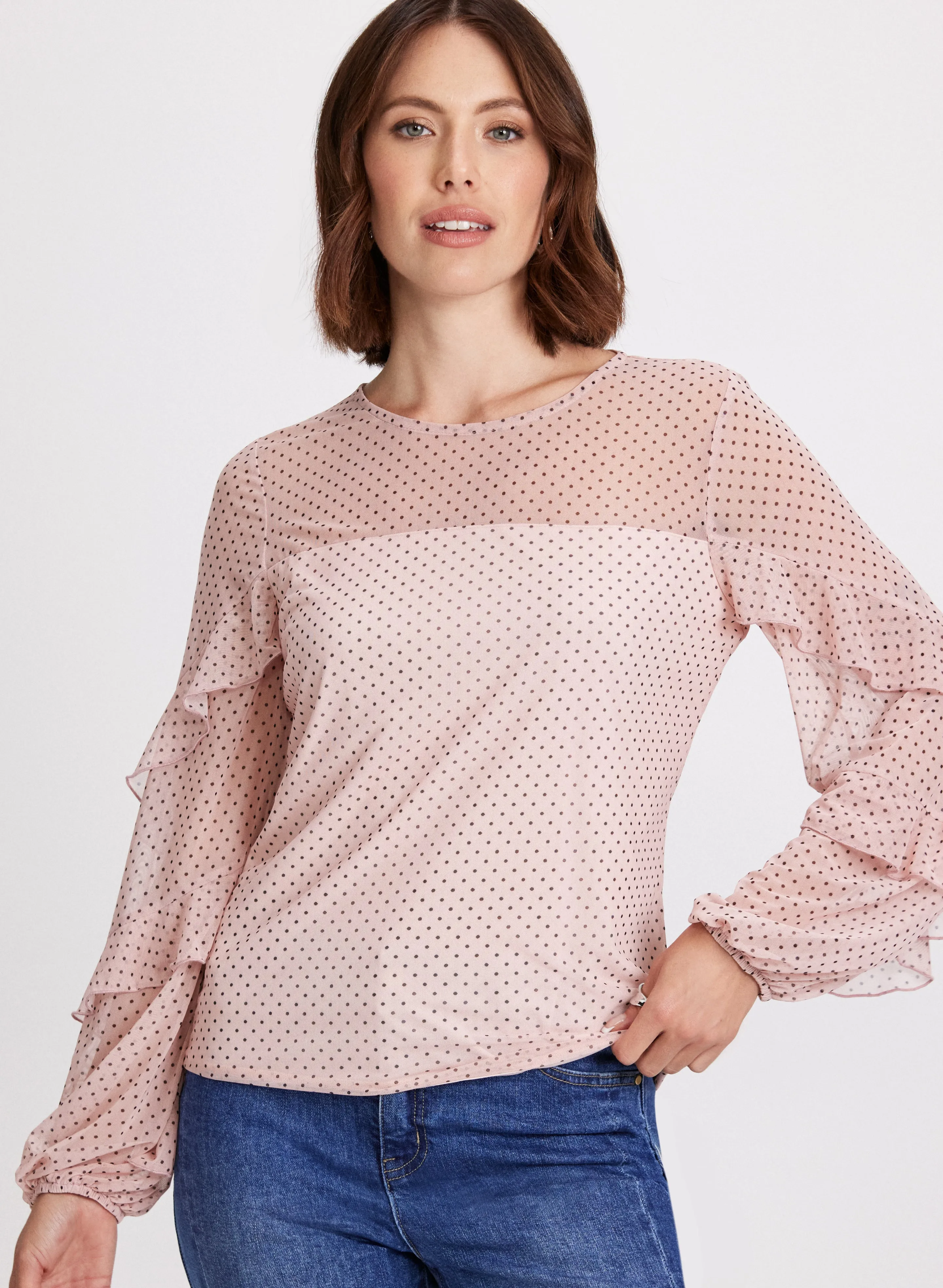 Polka Dot Ruffled Mesh Sleeves Top sold by Laura product image thumbnail 5