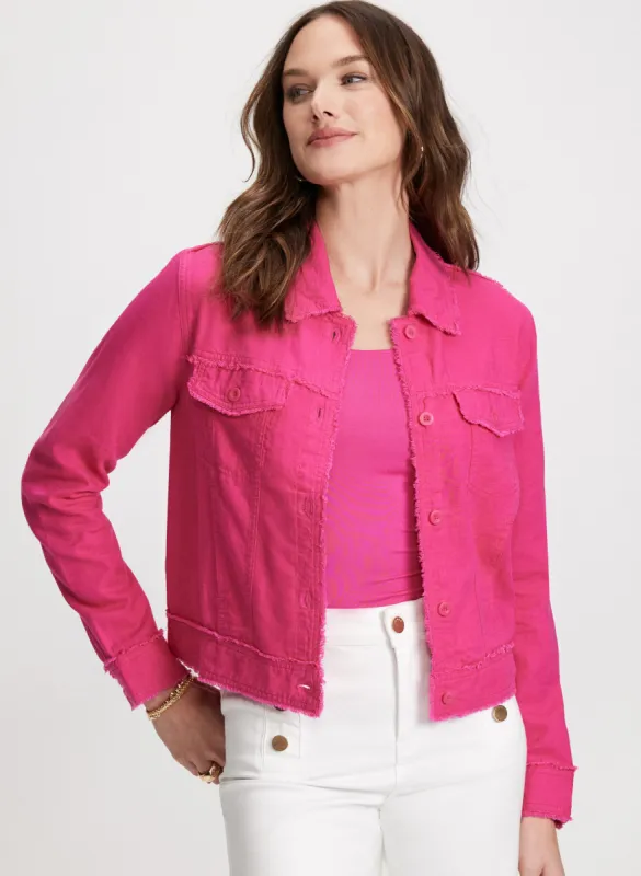 Frayed Hem Linen Jacket sold by Laura