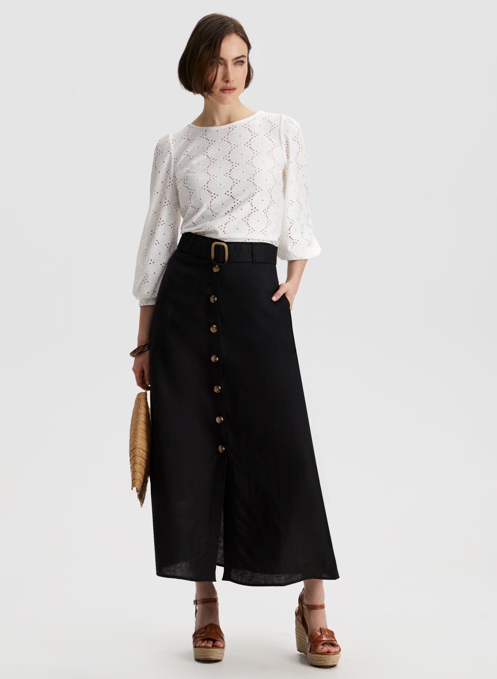 Button Front Linen-Blend Skirt sold by Laura product image thumbnail 3