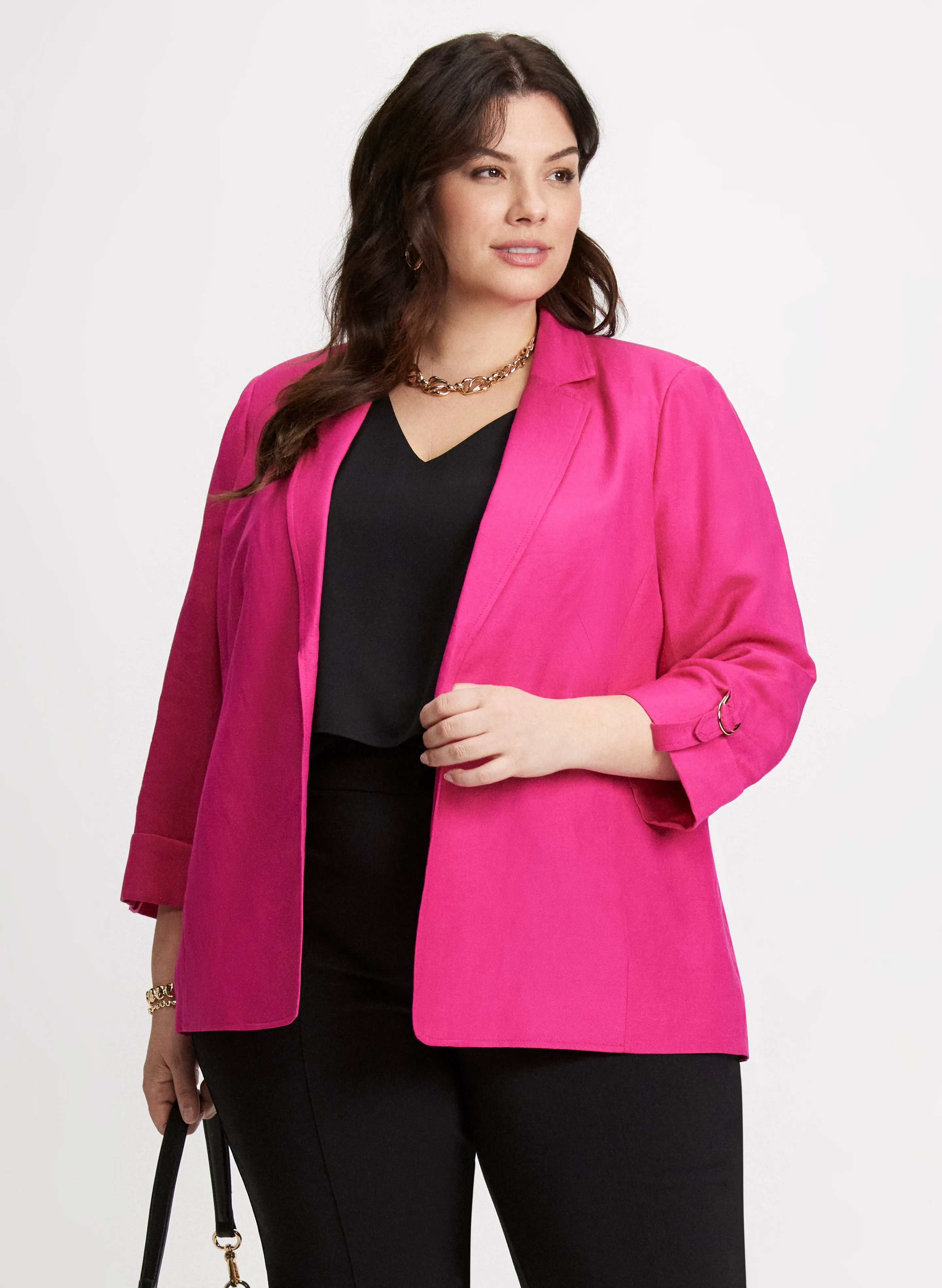 Linen-Blend Open Front Jacket sold by Laura