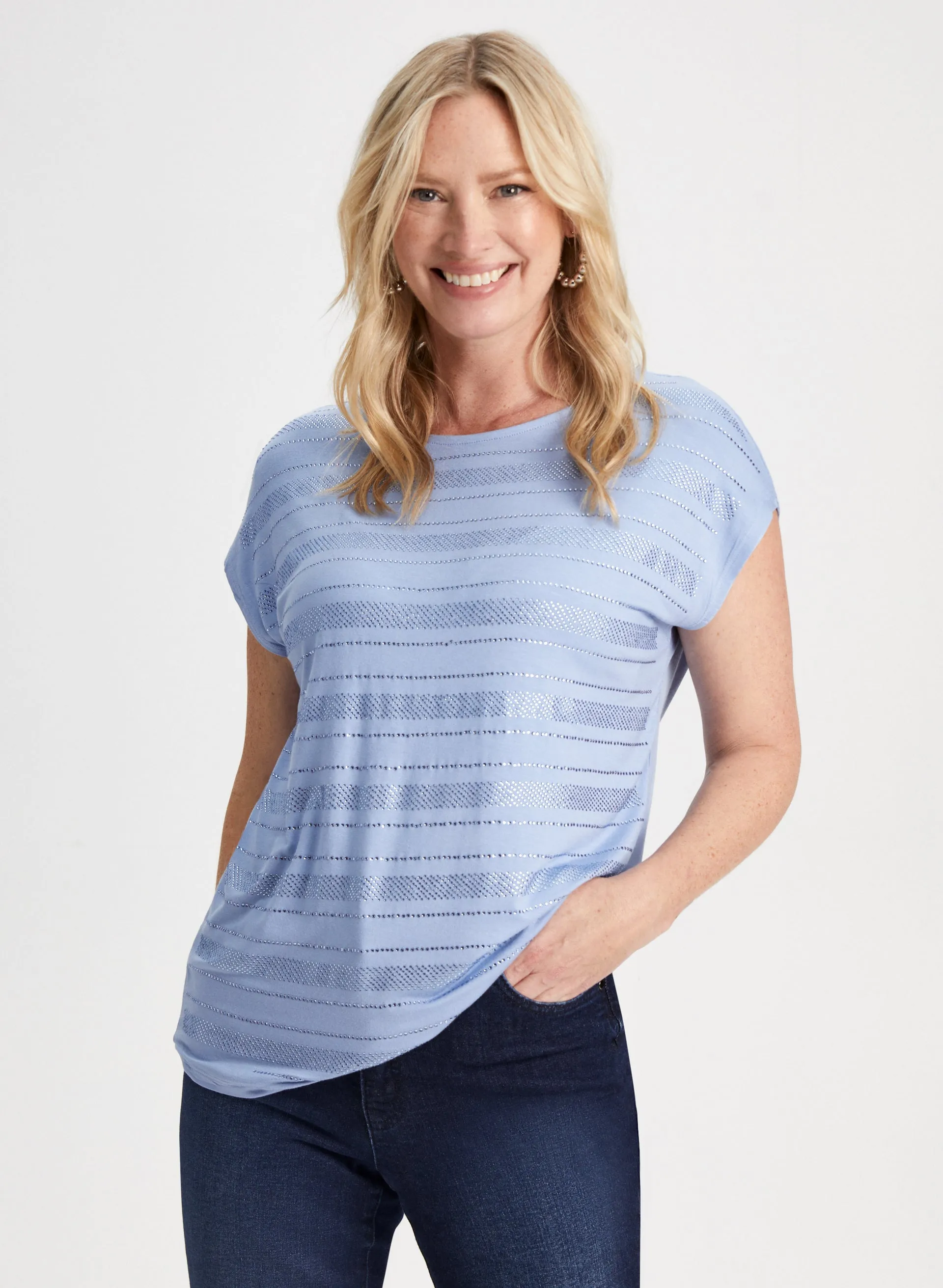 Cap Sleeve Stripe Detail Tee sold by Laura