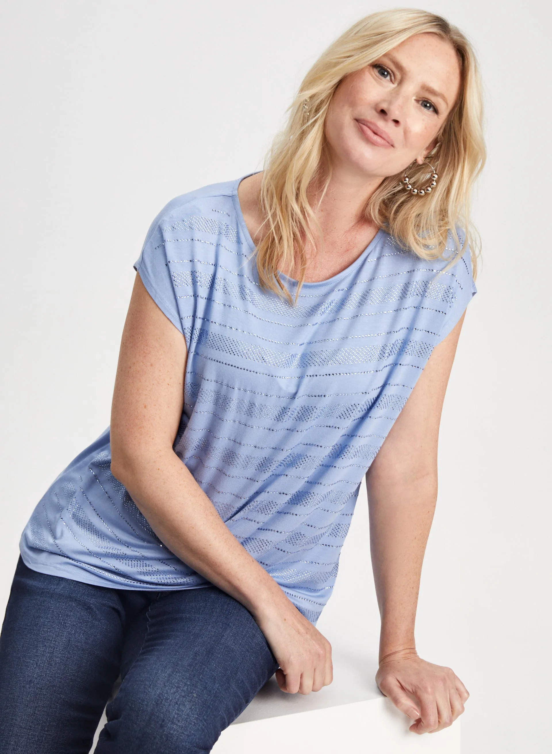Cap Sleeve Stripe Detail Tee sold by Laura product image thumbnail 5