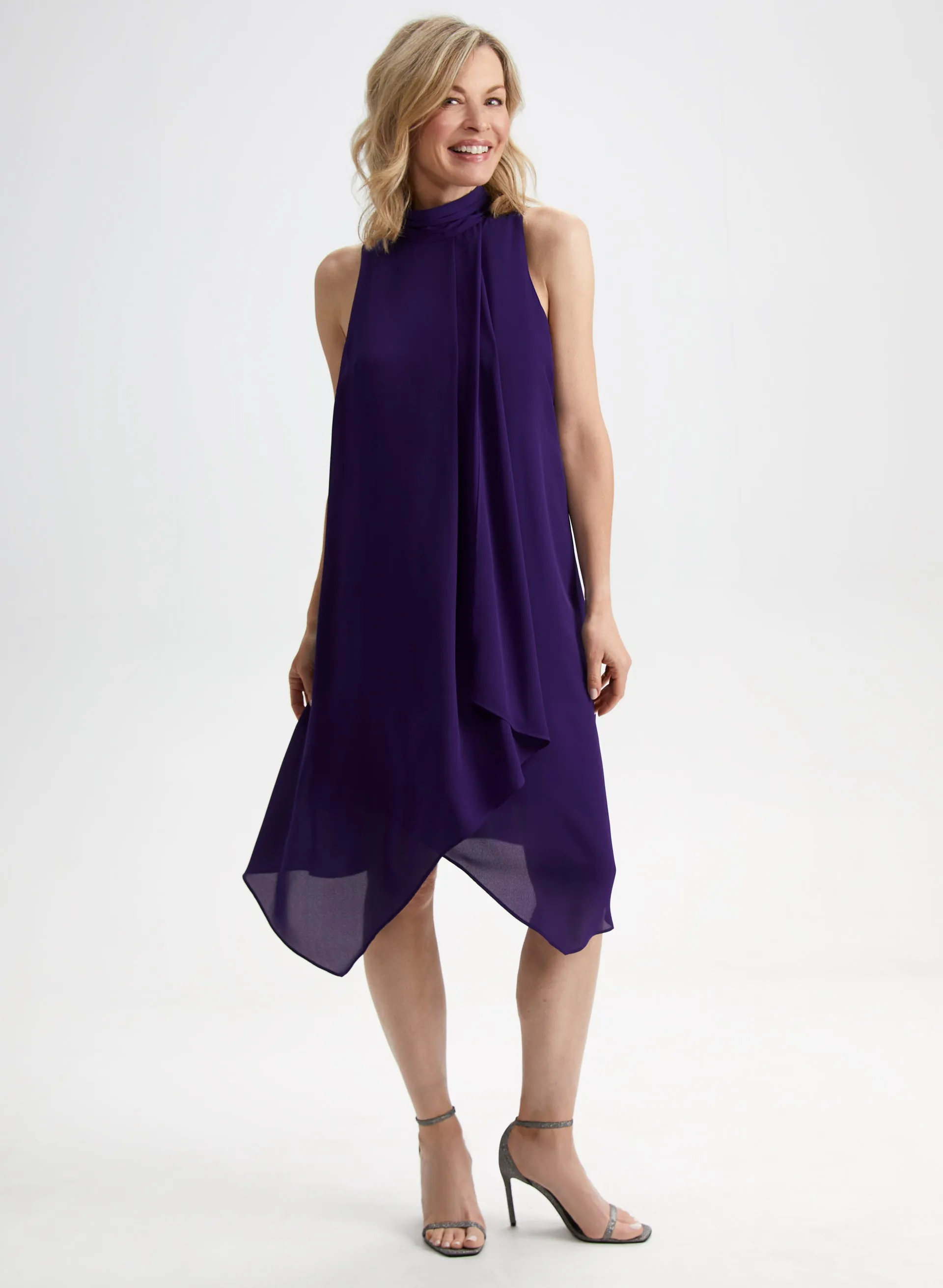 Sleeveless Mock Neck Chiffon Dress sold by Laura