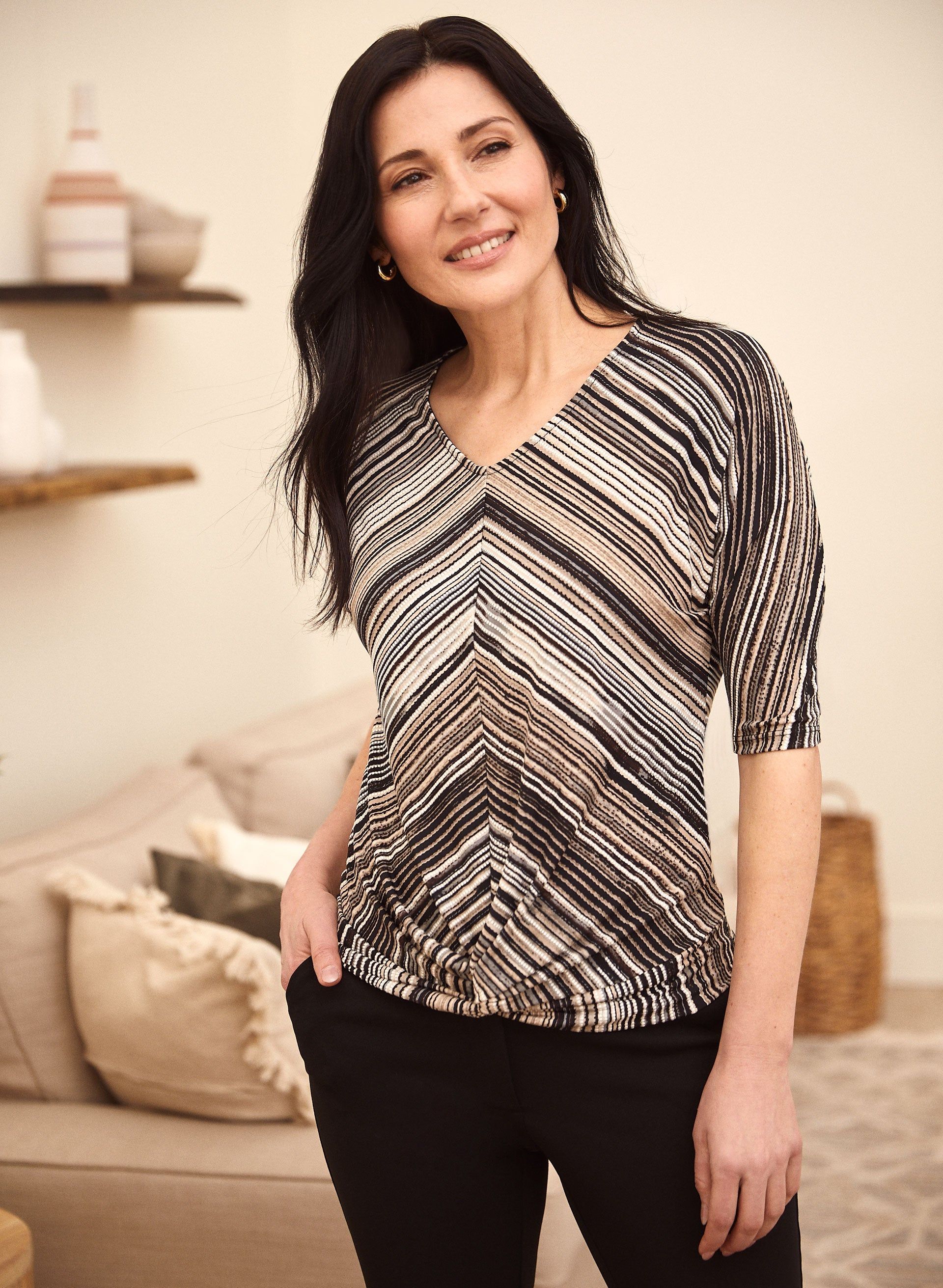 Mitred Stripe Print Top sold by Laura