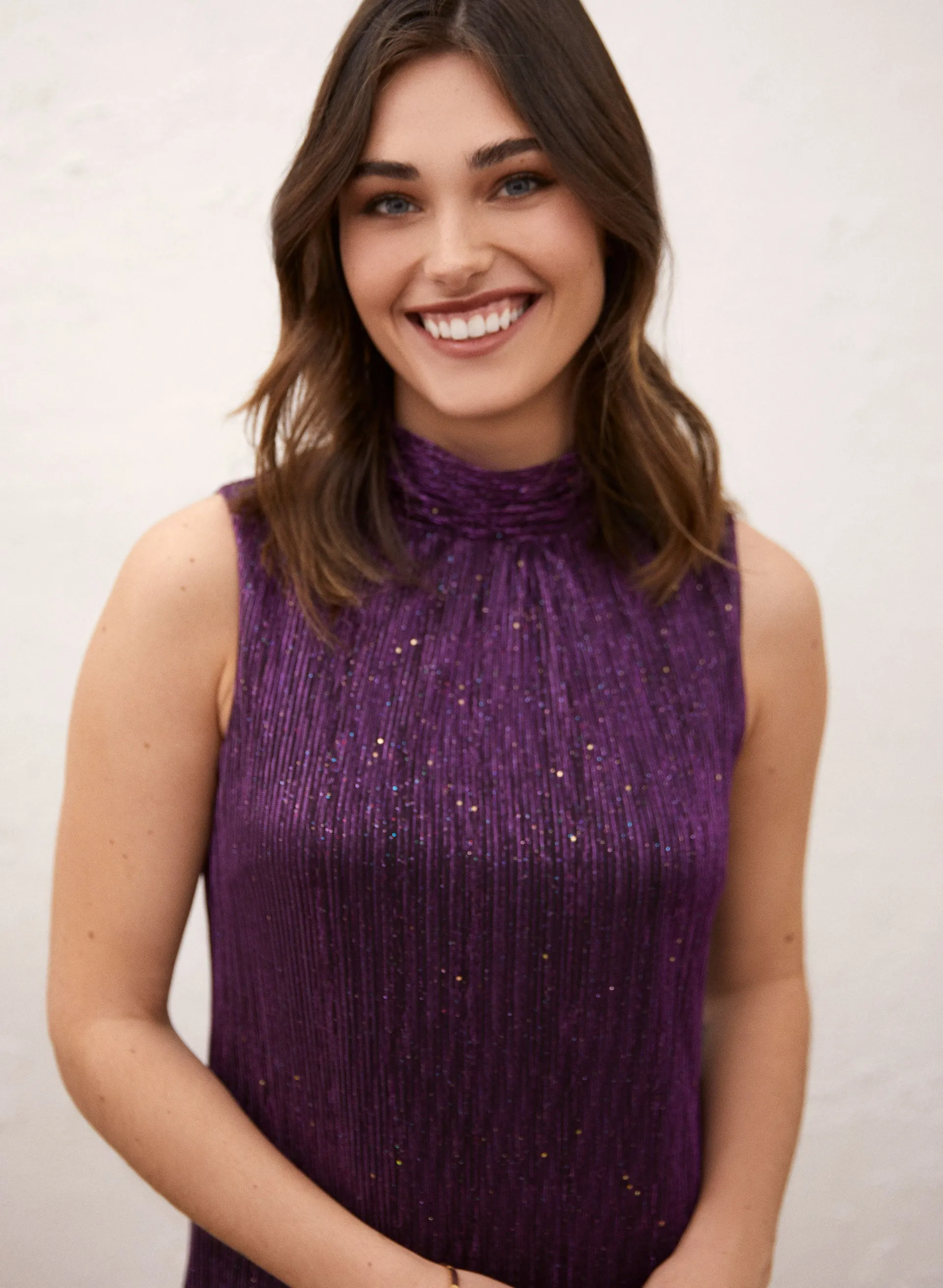 Mock Neck Metallic Plisse Dress sold by Laura product image thumbnail 4