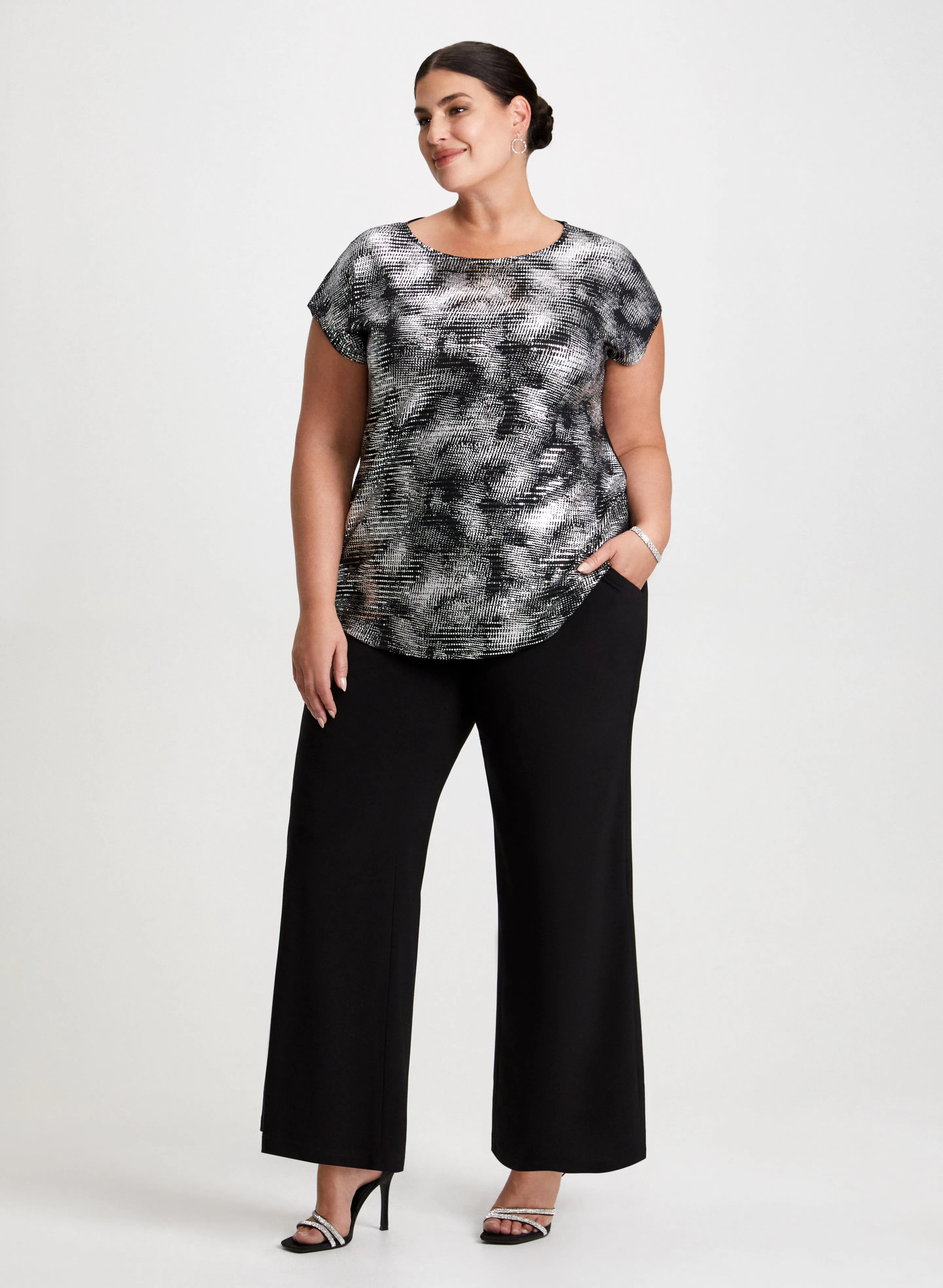 Wide Leg Pants & Metallic Print Top sold by Laura